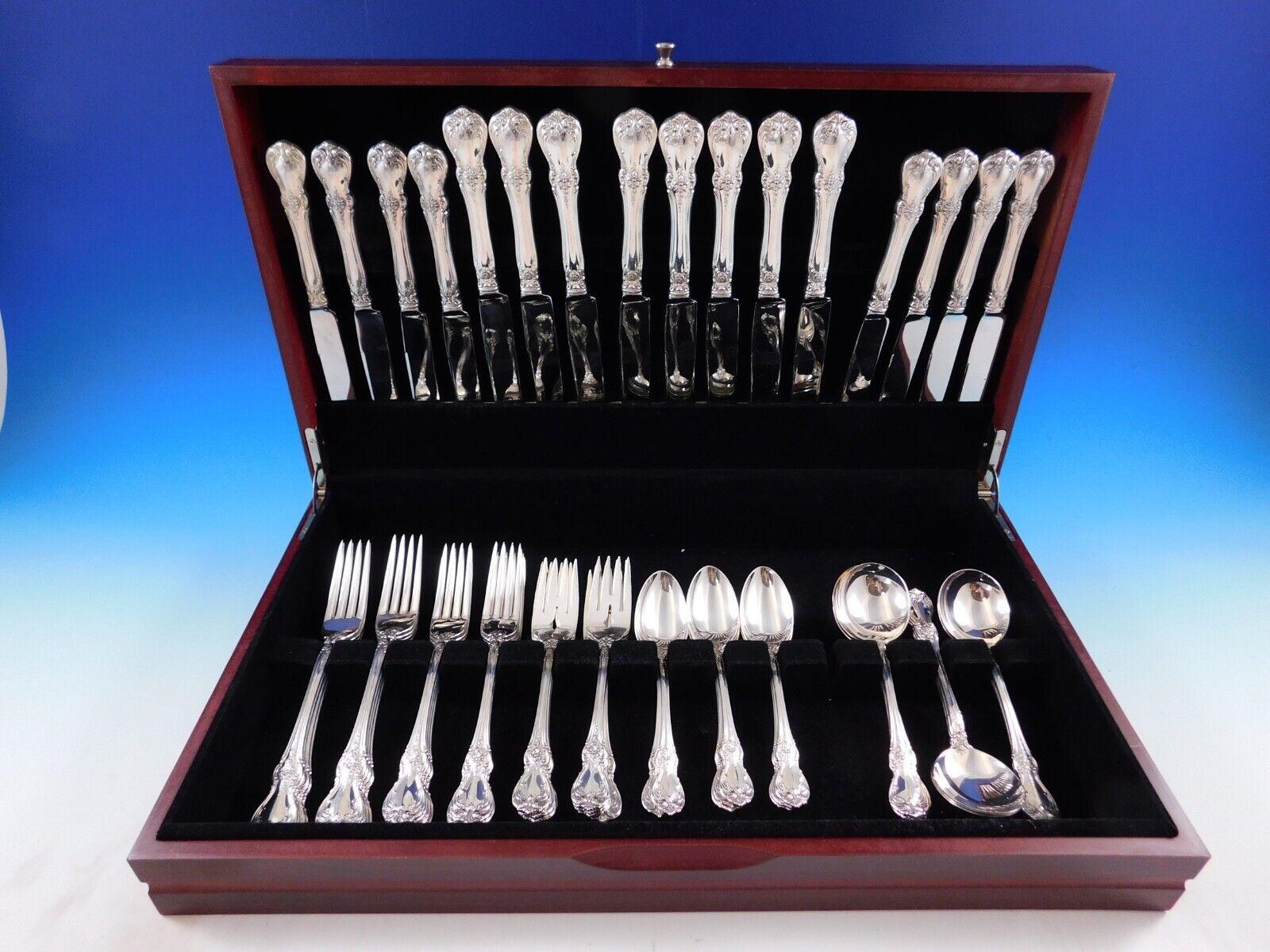 This graceful pattern designed by master silversmith Harold E. Nock is styled in the Old Victorian tradition, with refined lines and a restrained decoration popular in the early Victorian era. Introduced in 1942, it features a distinctive