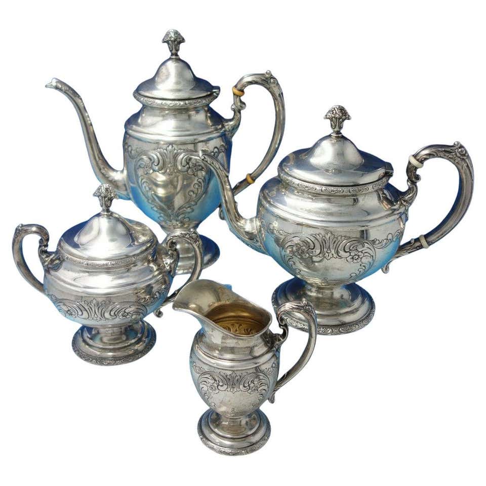 Jezler Swiss .800 Silver Tea Set 3-Piece with Ebony Handles and Finial ...