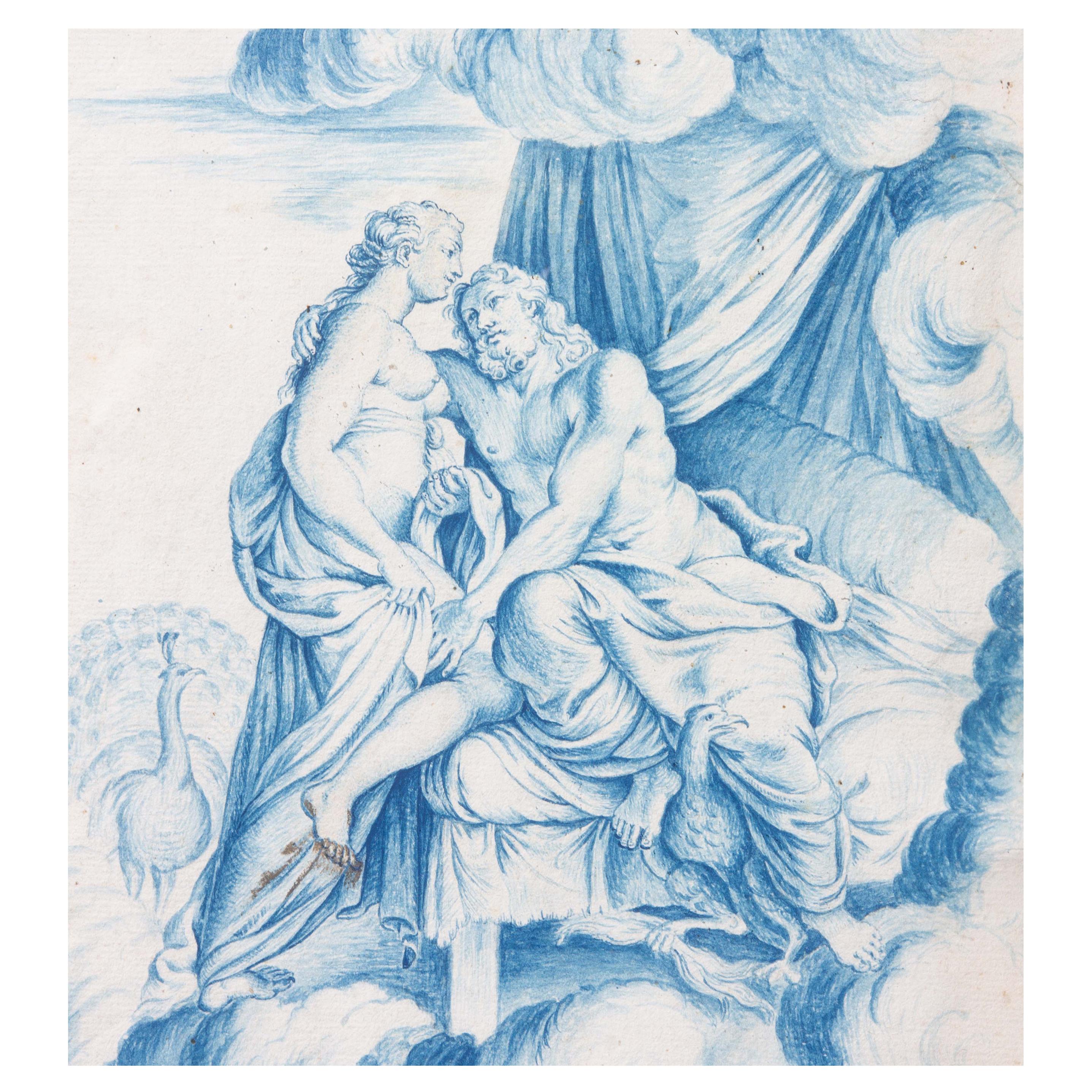 Old Master Drawing Hera and Zeus, 18th Century