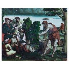 Peinture du vieux maître églomisé de Saint Jean le Baptiste du 18ème siècle