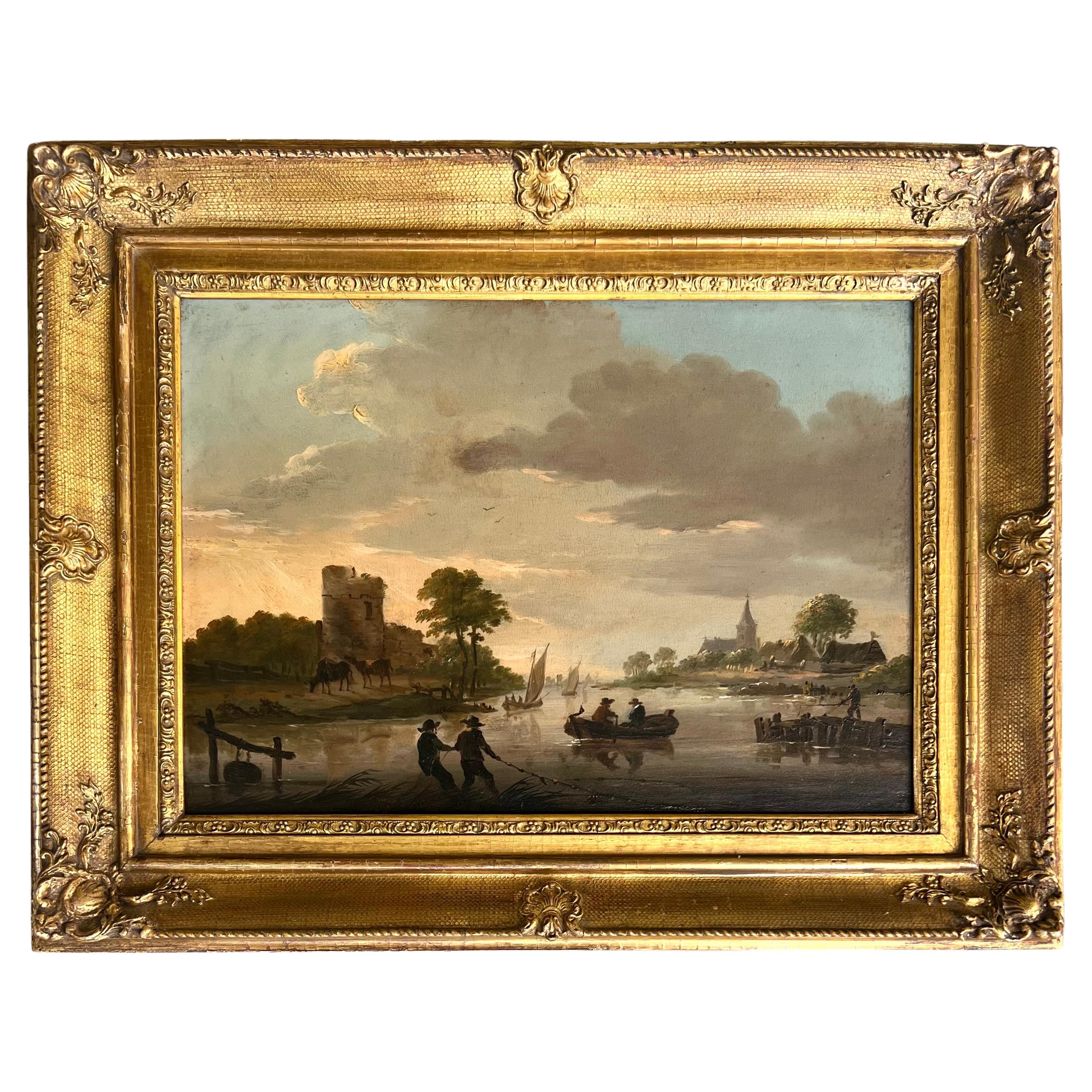 Ancien maître peintre de l'école néerlandaise "Evening on the River" en vente