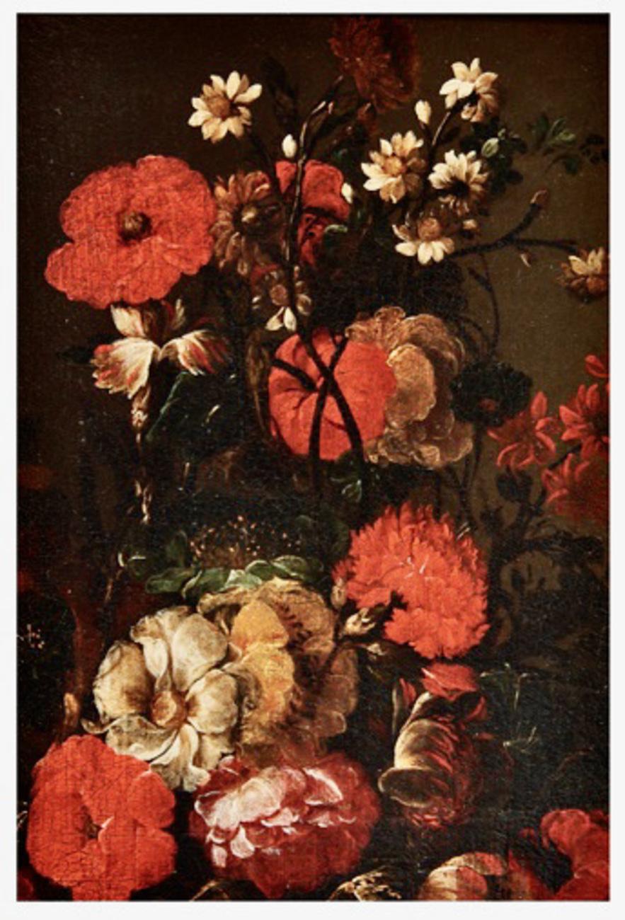 Altmeisterliche Blumenstilllebenmalerei (Handbemalt) im Angebot