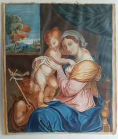Old Master French School devotional painting Virgin Child John Baptiste 1811