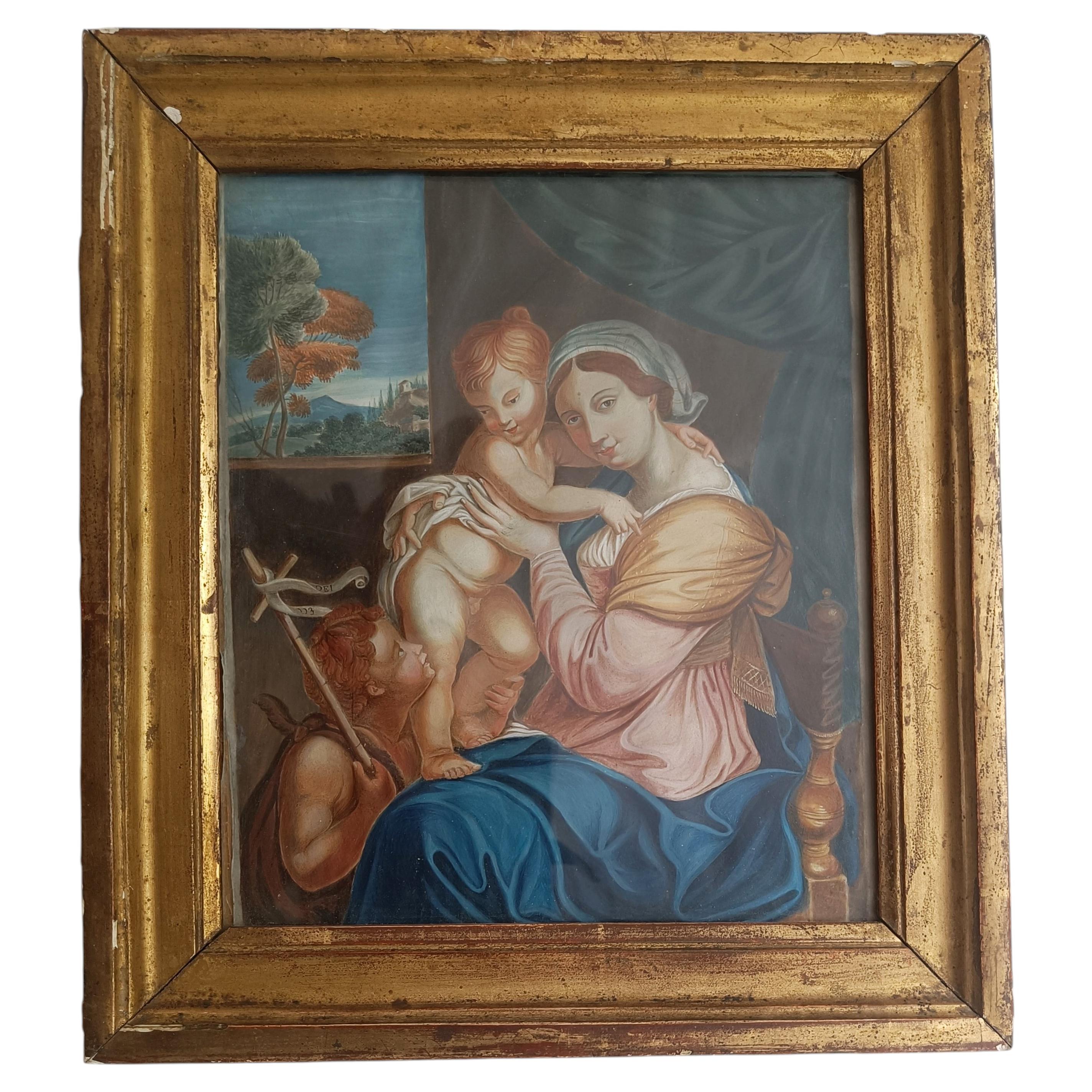 Old Master French School devotional painting Virgin Child John Baptiste 1811 For Sale