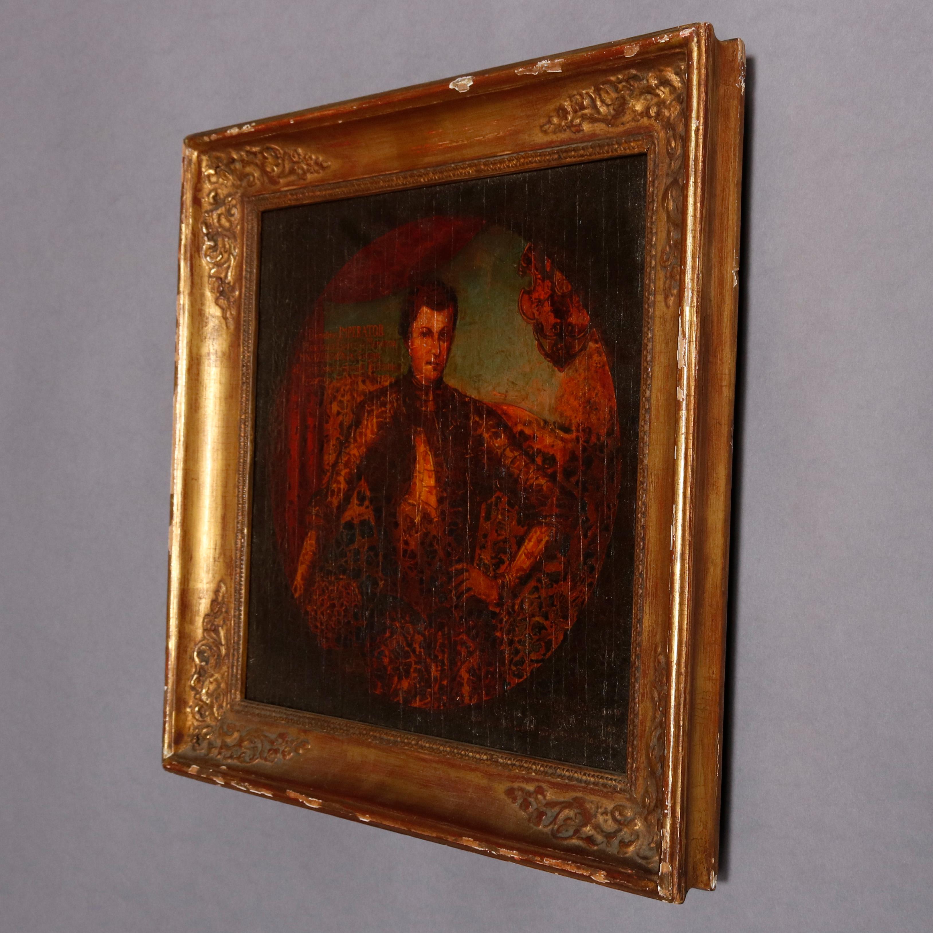 Old master oil on board Russian Czar Imperial portrait painting with verbiage within painting and en verso 