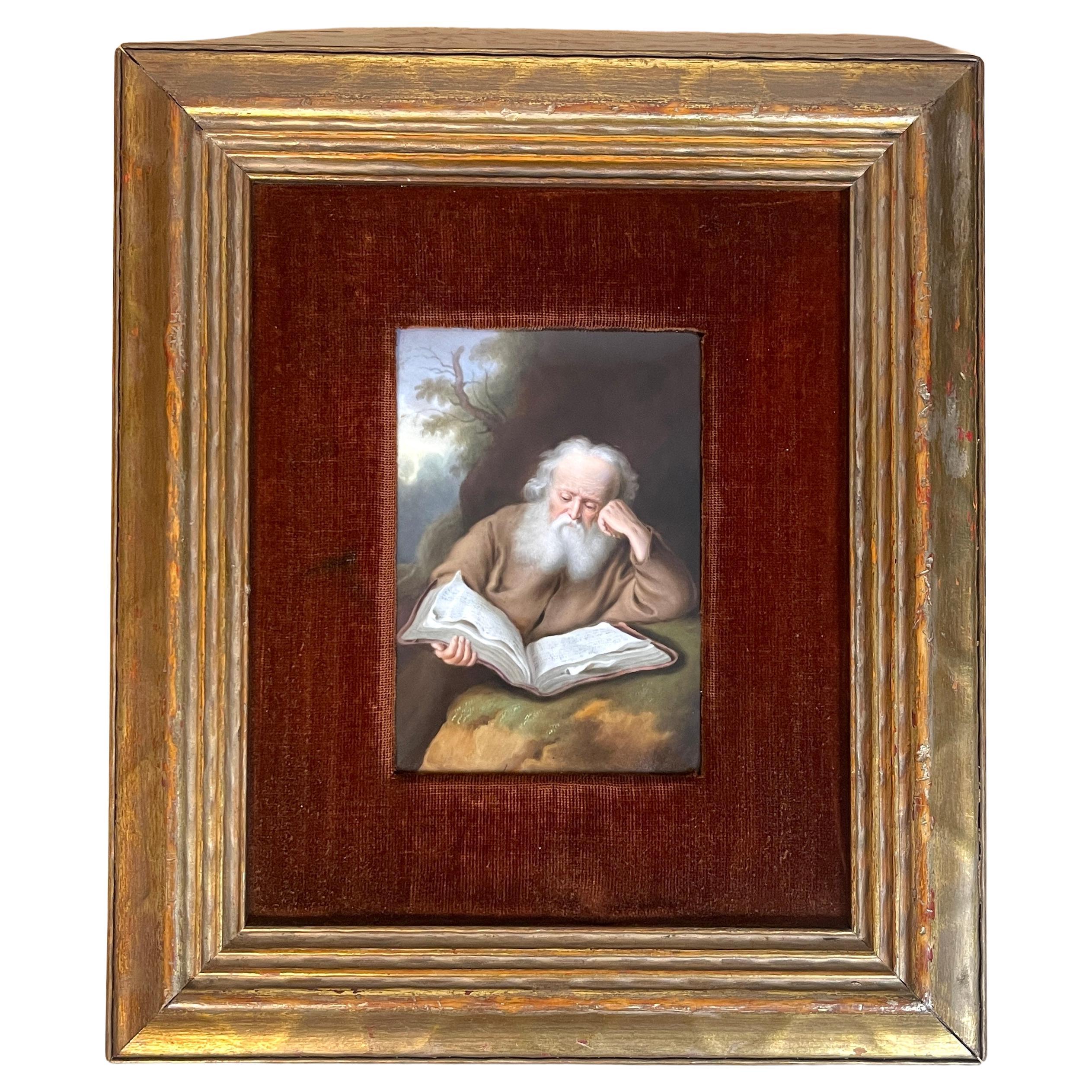 Dipinto antico su porcellana San Girolamo, dopo Einsiedler von S. Koninck
Porcellana attribuita a Hutschenreuther, Germania, anni 1890 

Questo squisito dipinto Old Master su porcellana raffigura San Girolamo, ispirato al capolavoro dell'artista
