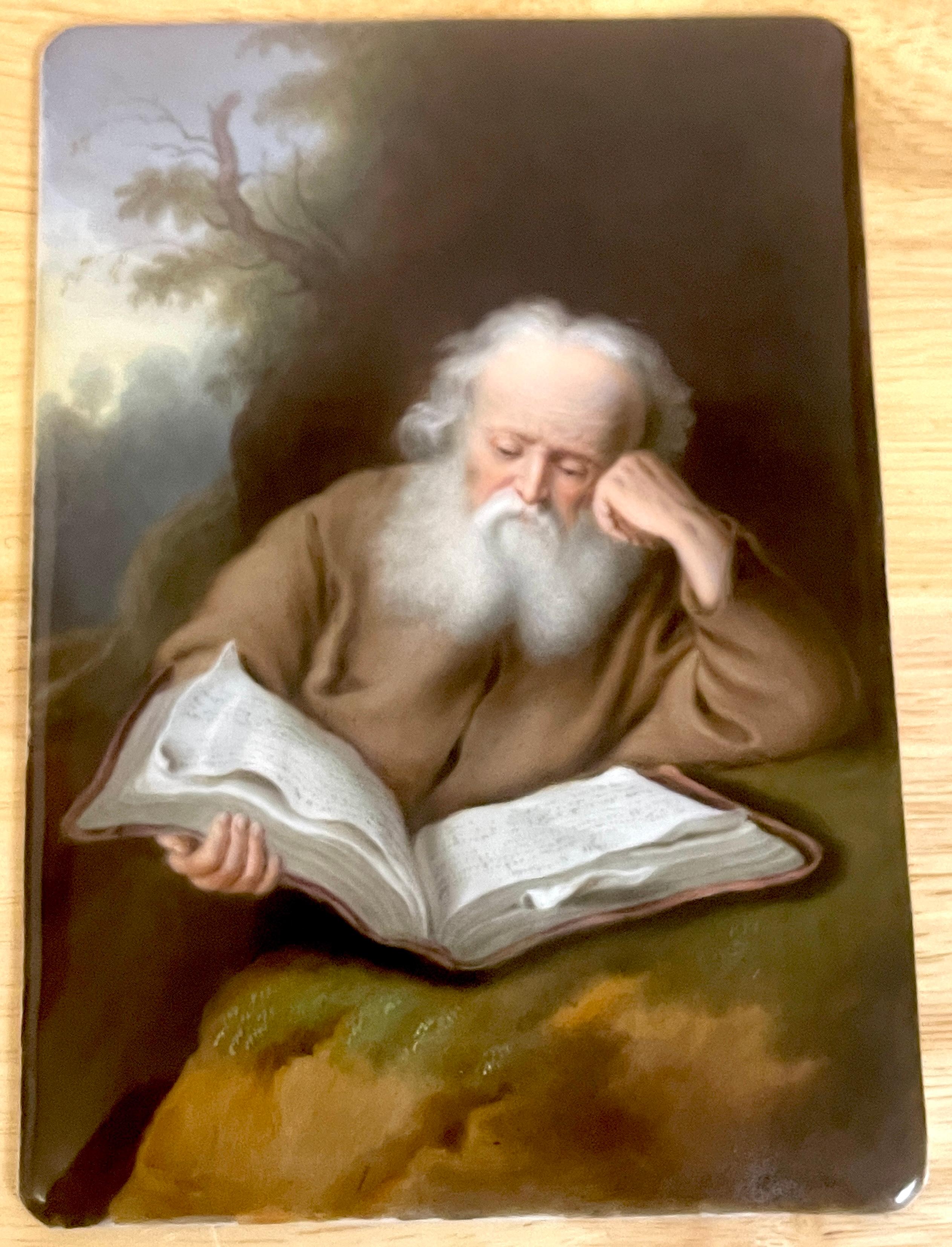 Dipinto a mano Antico dipinto su porcellana di San Girolamo, dopo Einsiedler Von S. Koninck in vendita