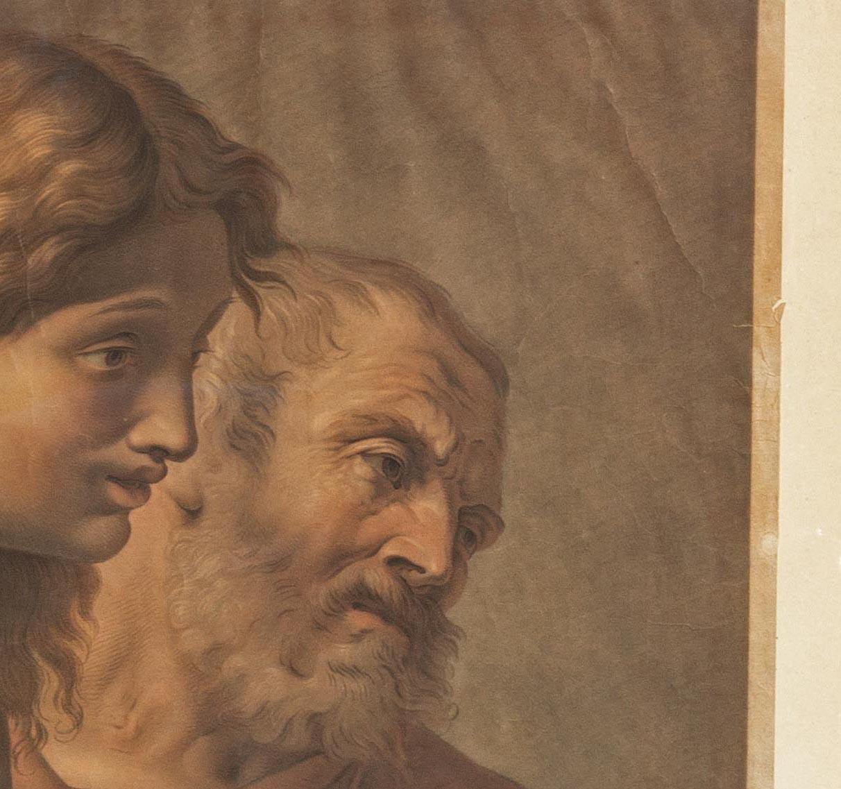 Européen Anciennes têtes de maîtres imprimés de deux apostles d'après Raphaël en vente