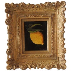 Old Master Style Oil Painting of Lemon on Gold Leaf Carved Wood Frame