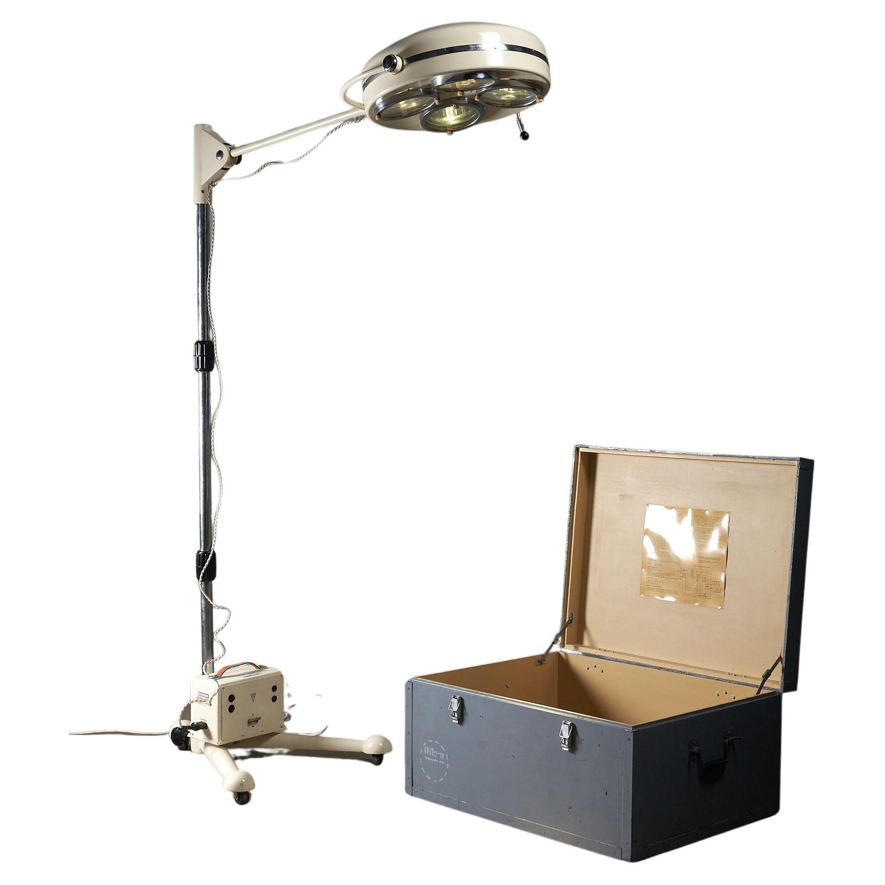 Old Medical Floor Lamp in New Condition, Includes Original Box & Spare Parts For Sale