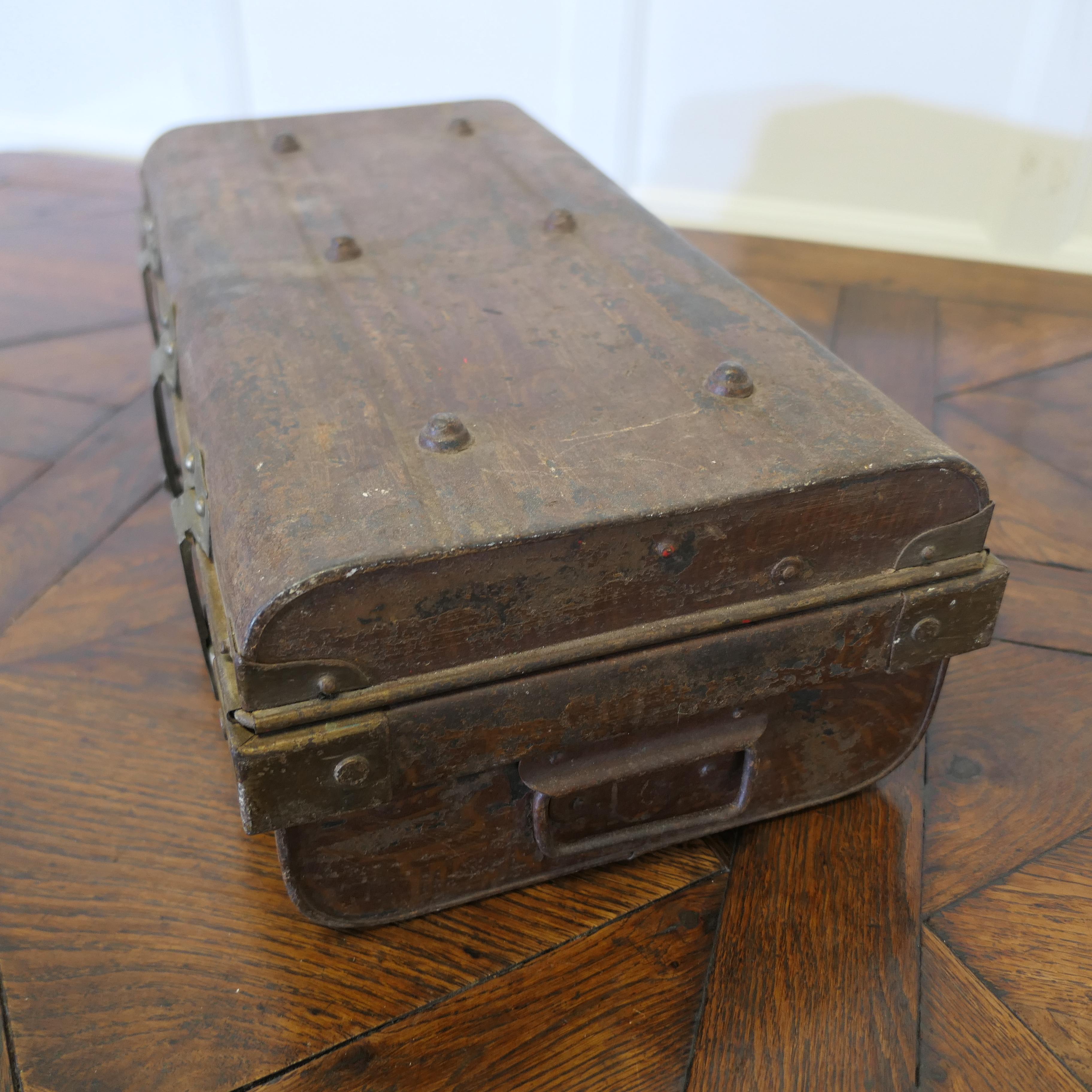 Early 20th Century Old Metal (Best Steel) Travel Cabin Trunk, Hand Luggage, by T. WILKES & SONS For Sale
