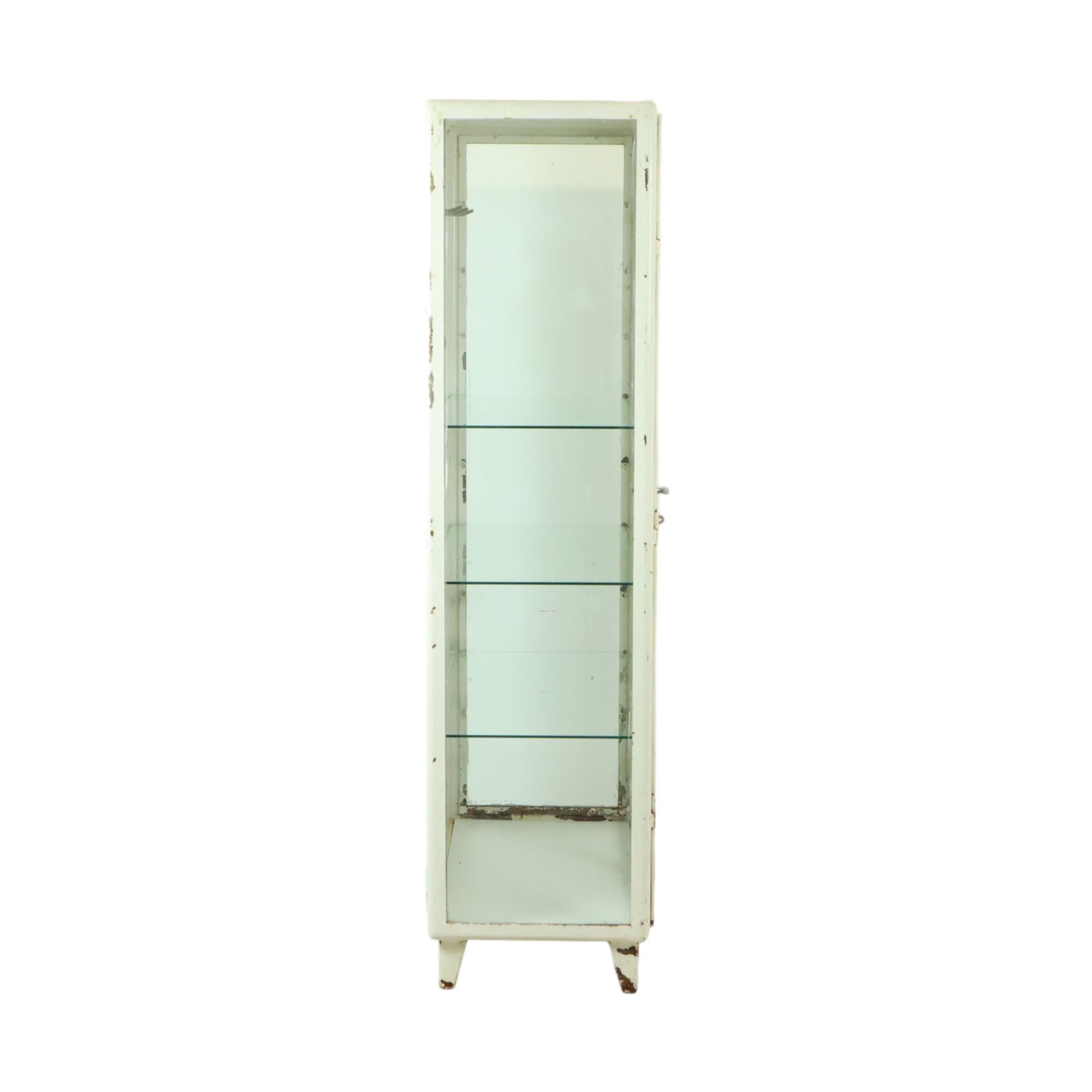 Antiguo Armario de Farmacia de Metal Botiquín de Cristal Industrial Años 60 en venta 2