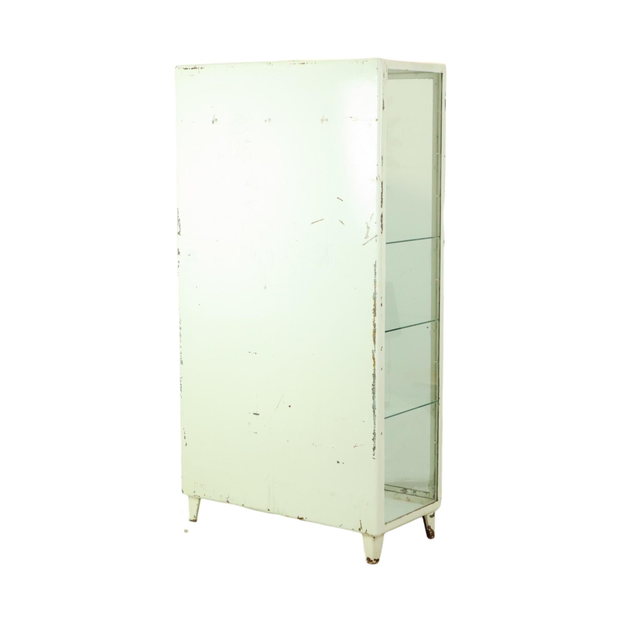 Antiguo Armario de Farmacia de Metal Botiquín de Cristal Industrial Años 60 en venta 3