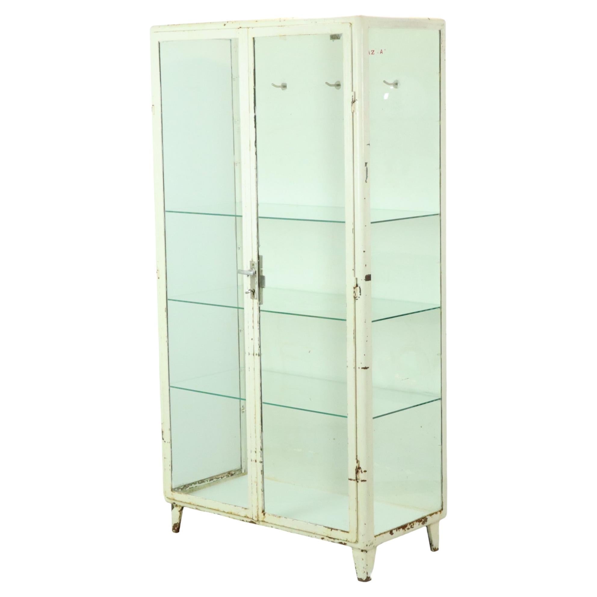 Old Metal Pharmacy Cabinet Medicine Cabinet Glass Industrial 1960s