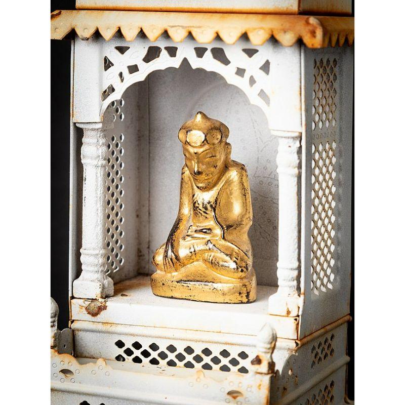 Old Metal Shrine with Antique Buddha Statue from Nepal For Sale 5