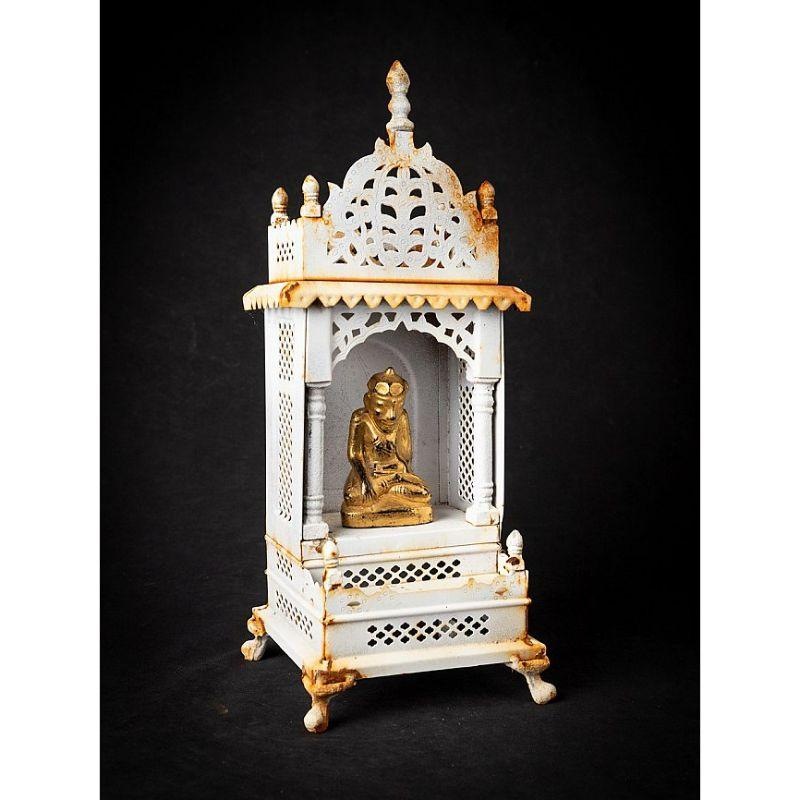 Wood Old Metal Shrine with Antique Buddha Statue from Nepal For Sale