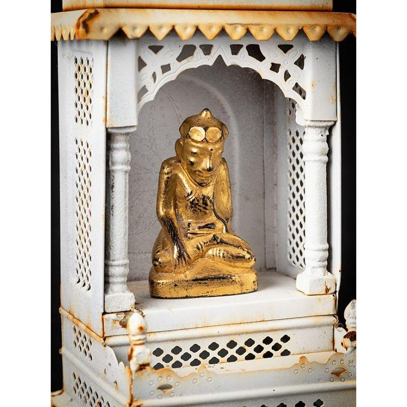 Old Metal Shrine with Antique Buddha Statue from Nepal For Sale 1