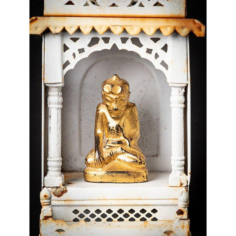 Old Metal Shrine with Antique Buddha Statue from Nepal For Sale 3