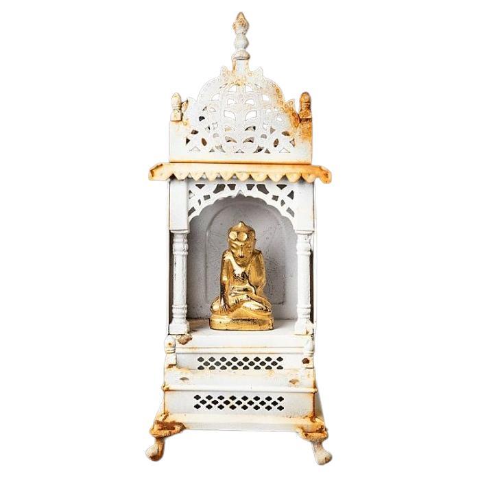Old Metal Shrine with Antique Buddha Statue from Nepal For Sale