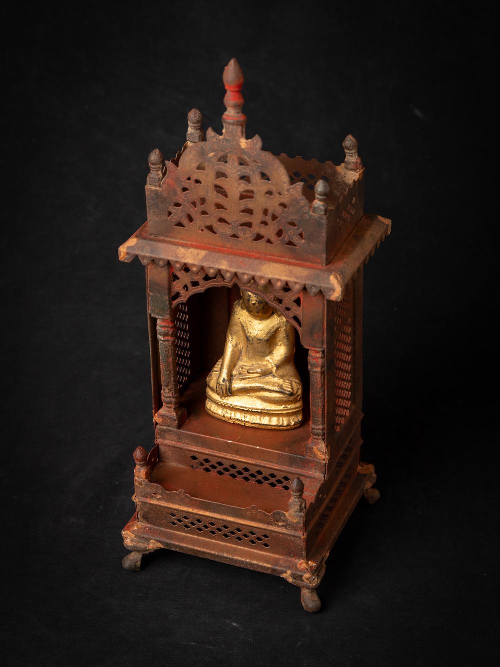 Old metal temple with antique wooden Buddha statue from Nepal For Sale 4