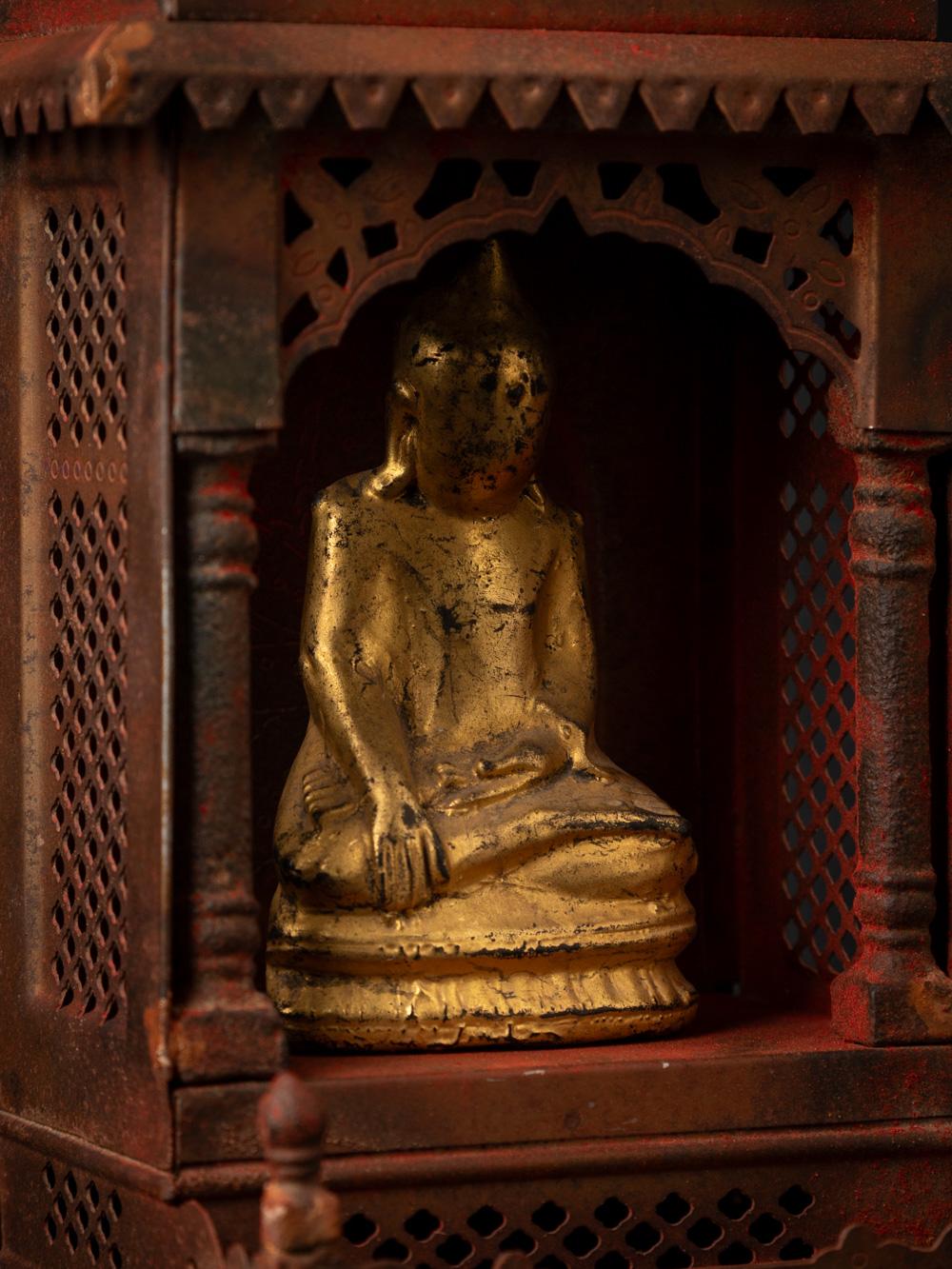 Old metal temple with antique wooden Buddha statue from Nepal For Sale 1