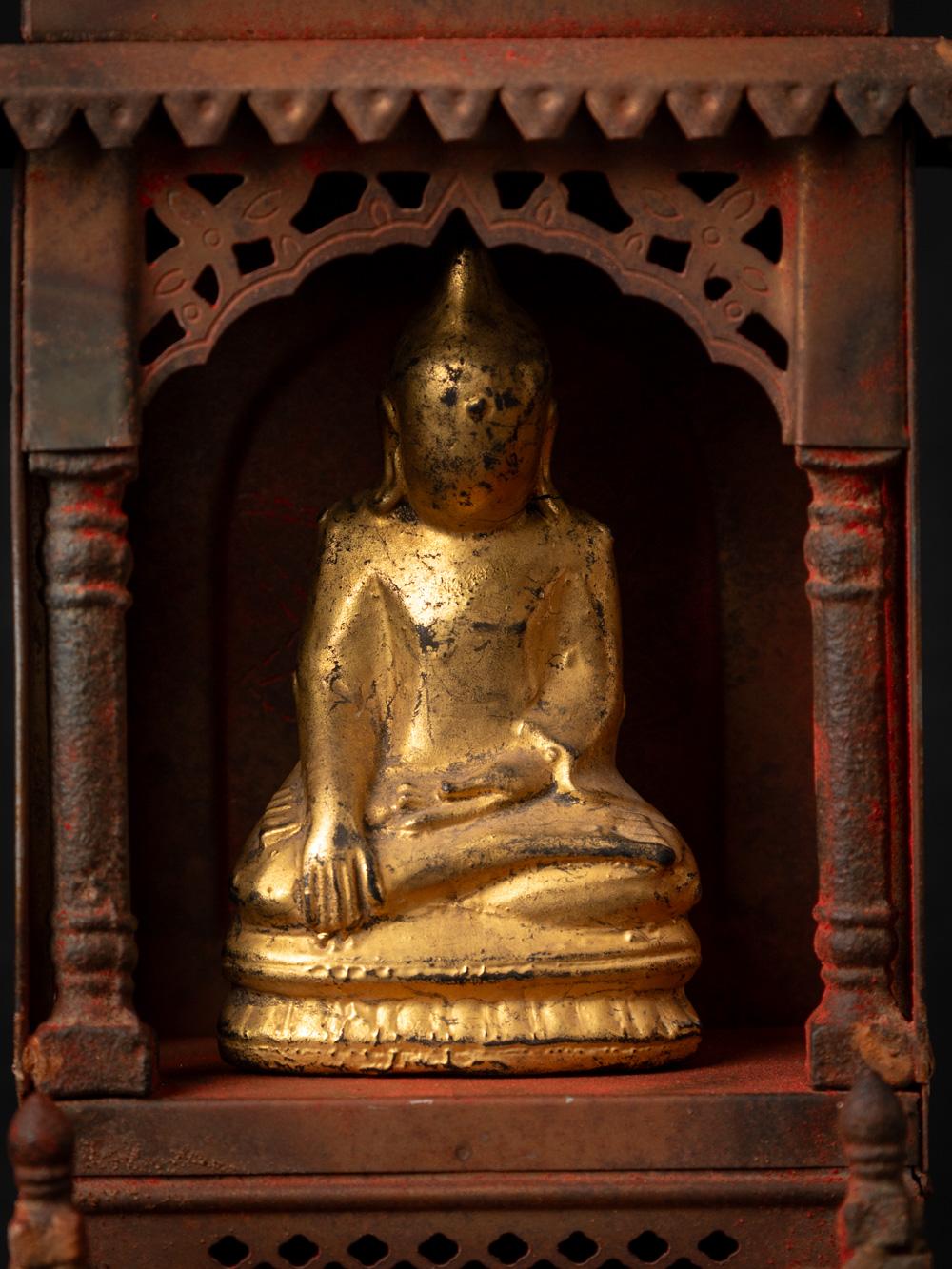 Old metal temple with antique wooden Buddha statue from Nepal For Sale 2