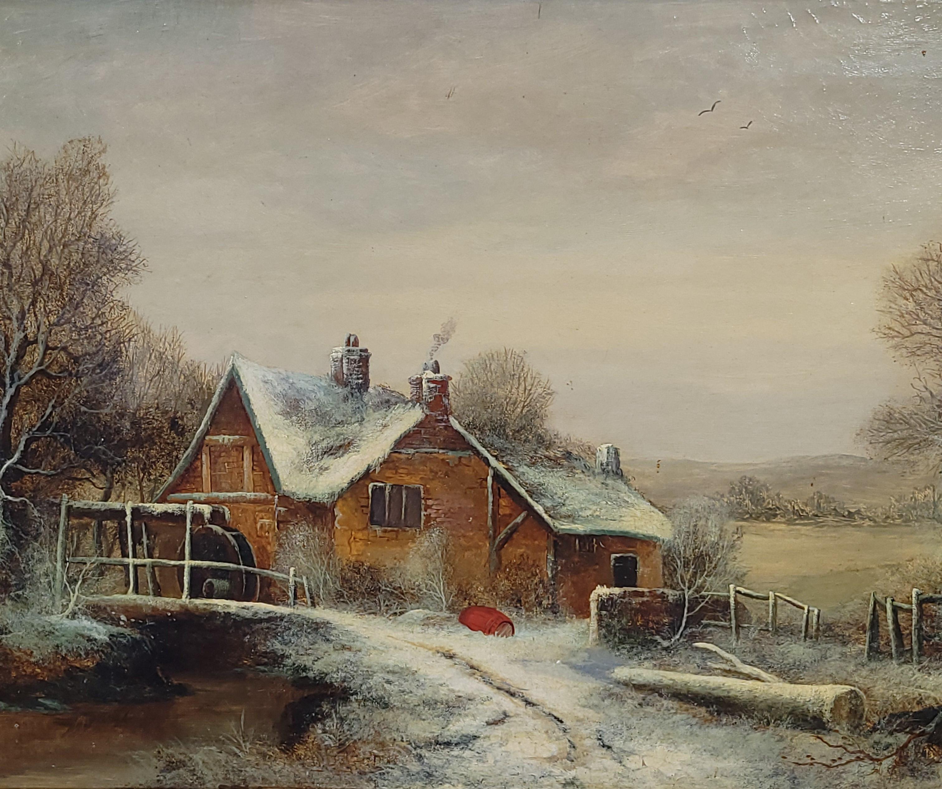 Victorian Old Mill Near Hergarmney by M. Thompson 1837, signed, oil on canvas painting For Sale