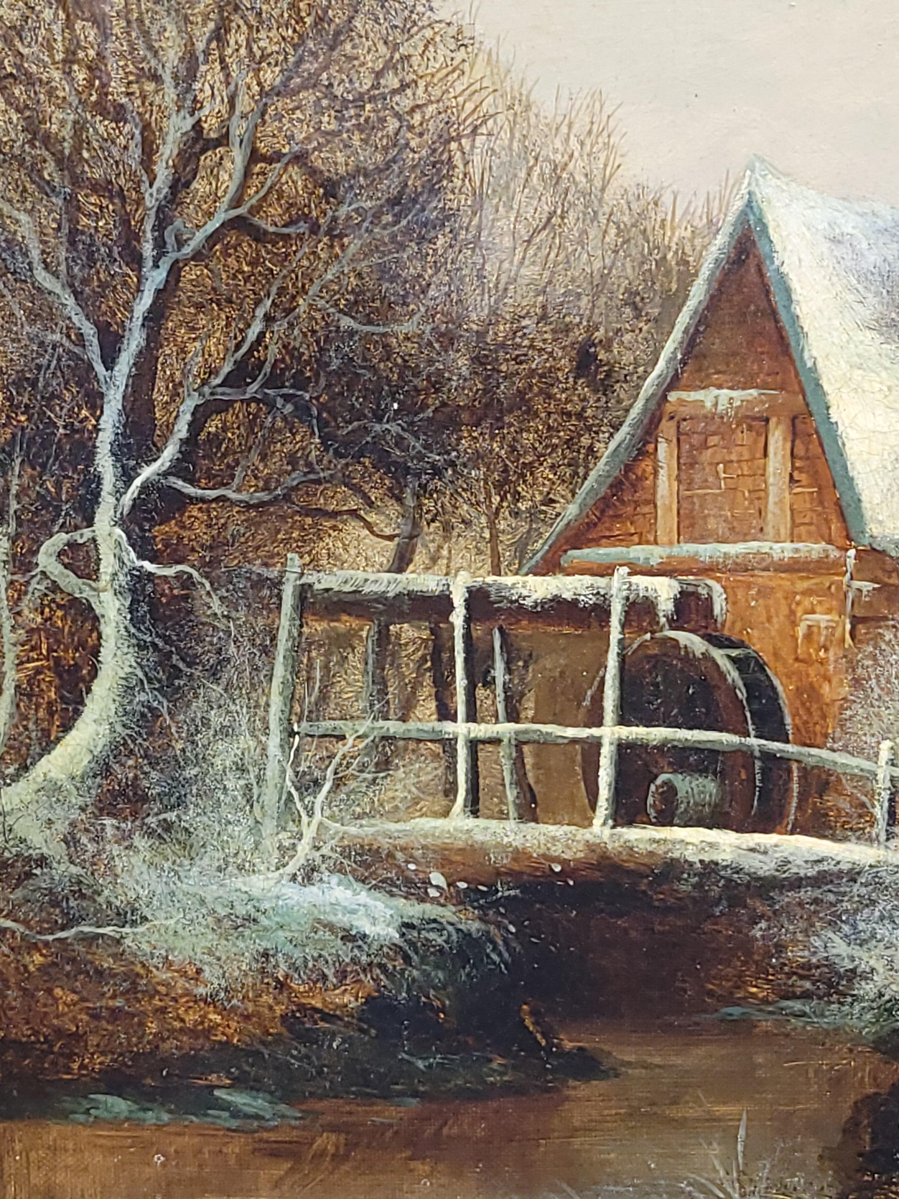 British Old Mill Near Hergarmney by M. Thompson 1837, signed, oil on canvas painting For Sale