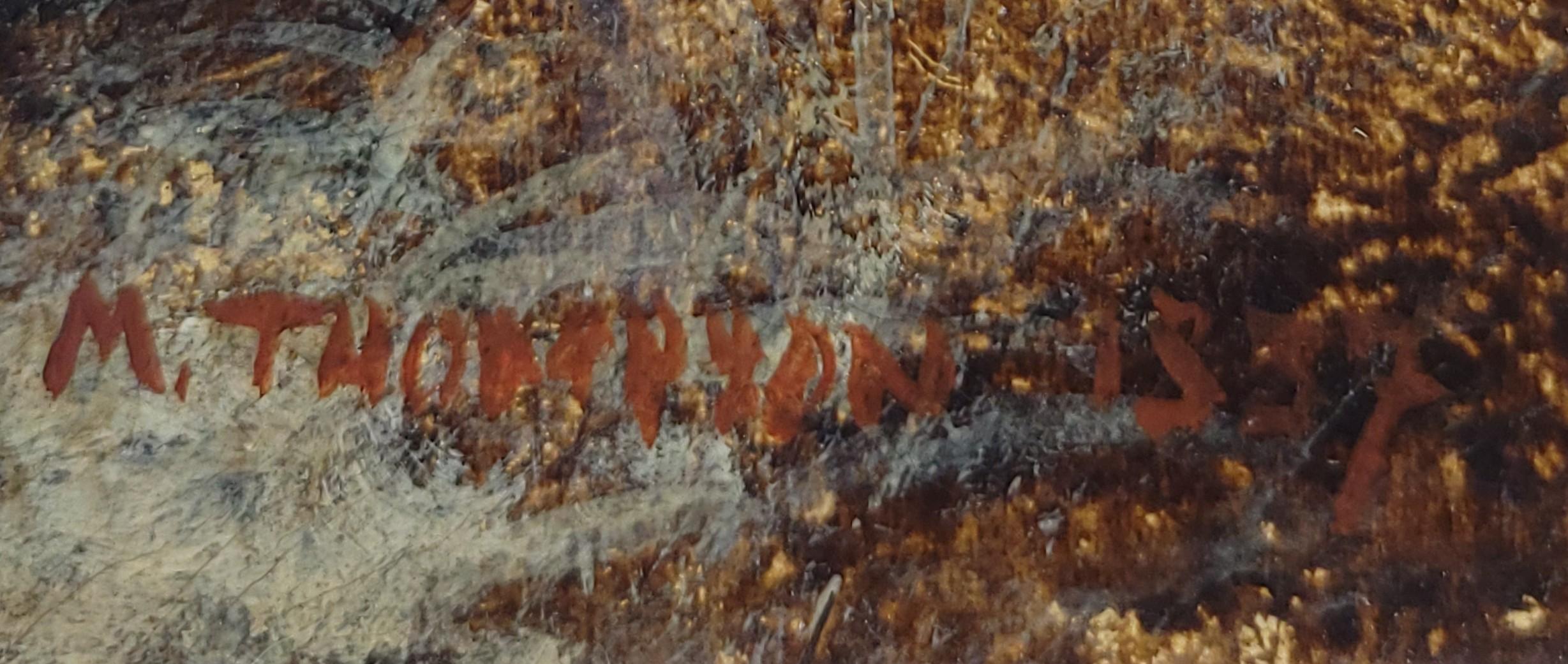 19th Century Old Mill Near Hergarmney by M. Thompson 1837, signed, oil on canvas painting For Sale