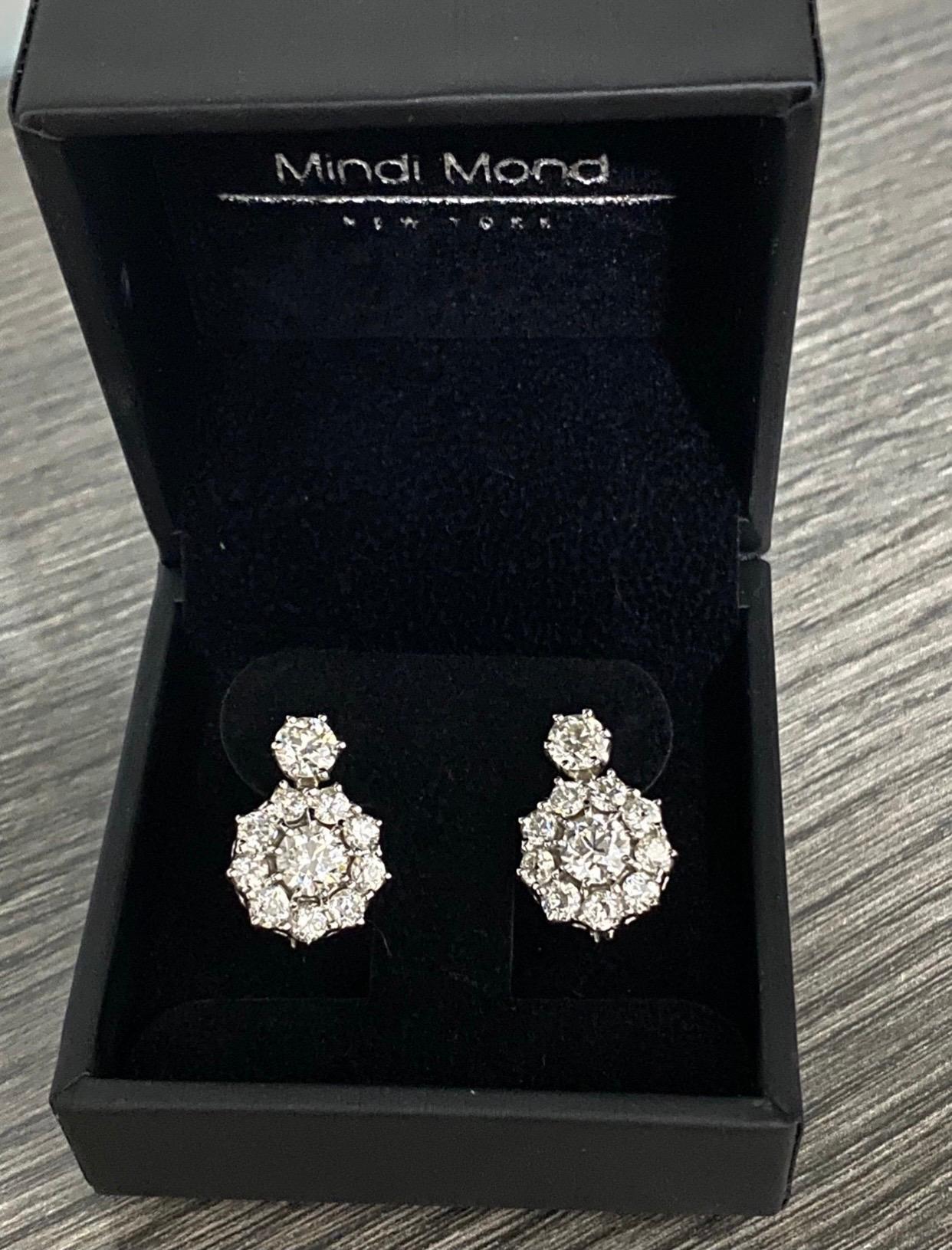Old Mine Cut Mindi Mond 5.90 Carat Old Mine Diamond Gold Cluster Drop Earrings  For Sale