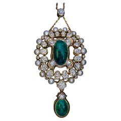 Collana antica con smeraldo e diamante colombiano da 6,82 carati, c.c. 1850
