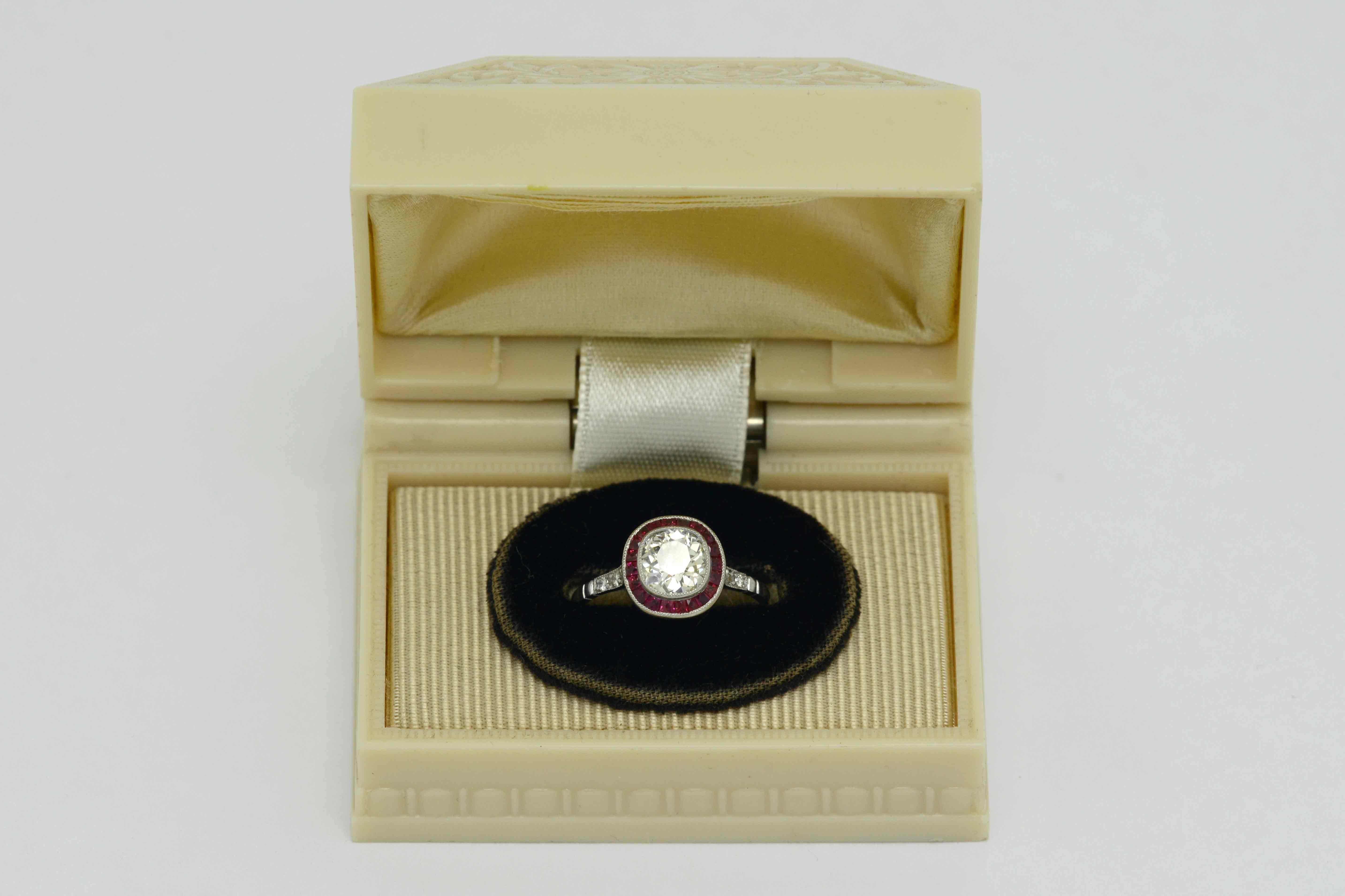 Antique Cushion Cut Diamond Engagement Ring 1.08 Ct Old Mine Ruby Art Deco Style In Good Condition In Santa Barbara, CA