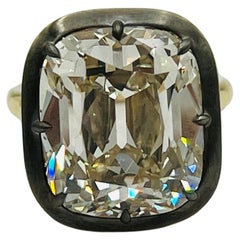 Old Mine Cushion Diamond Solitaire Ring in 18K Yellow Gold & Black Rhodium