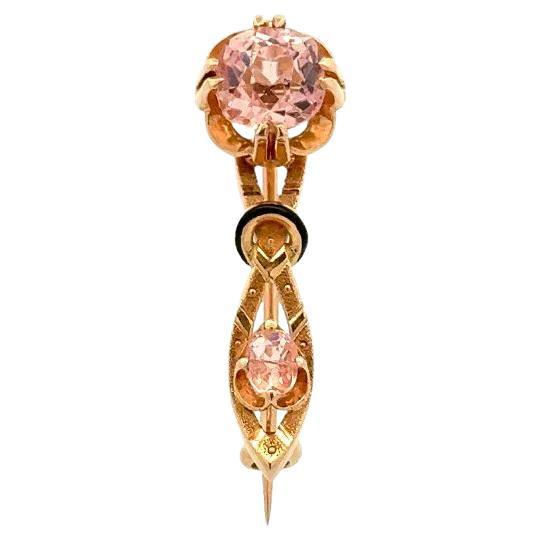 Old Mine Cushion Peach Kunzite and Enamel Gold Antique Brooch Pin Pendant