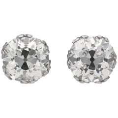 Old Mine Cushion Shape Diamond Stud Earrings, circa 1920