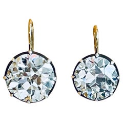 Old Mine Cut 15.93 Carat Antique Style Diamond earrings in Yellow Gold. GIA