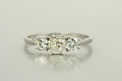 Old Mine Cut and Round Diamond 3-Stone Platinum Engagement Ring