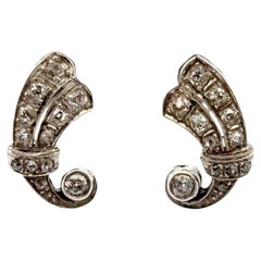 Old Mine Cut Diamond 14 Karat White Gold Swirl Drop Antique Earrings