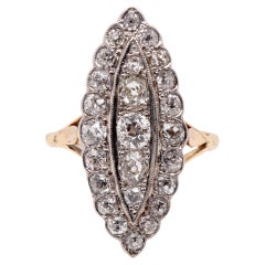 Old Mine Cut Diamant 18 Karat und Platin Marquise-Cluster-Ring in Marquise-Form, um 1910