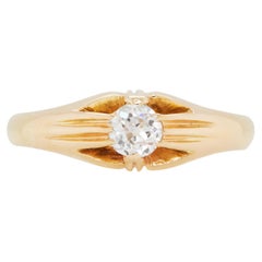 Vintage Old Mine Cut Diamond 18 Carat Yellow Gold Solitaire Gents Ring, Chester 1938