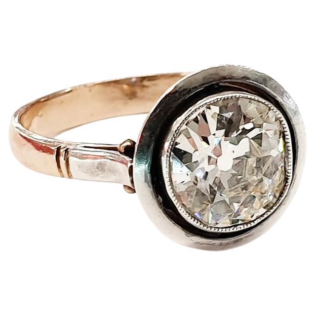 Solitär-Goldring mit 3 Karat Diamant im alten Minenschliff