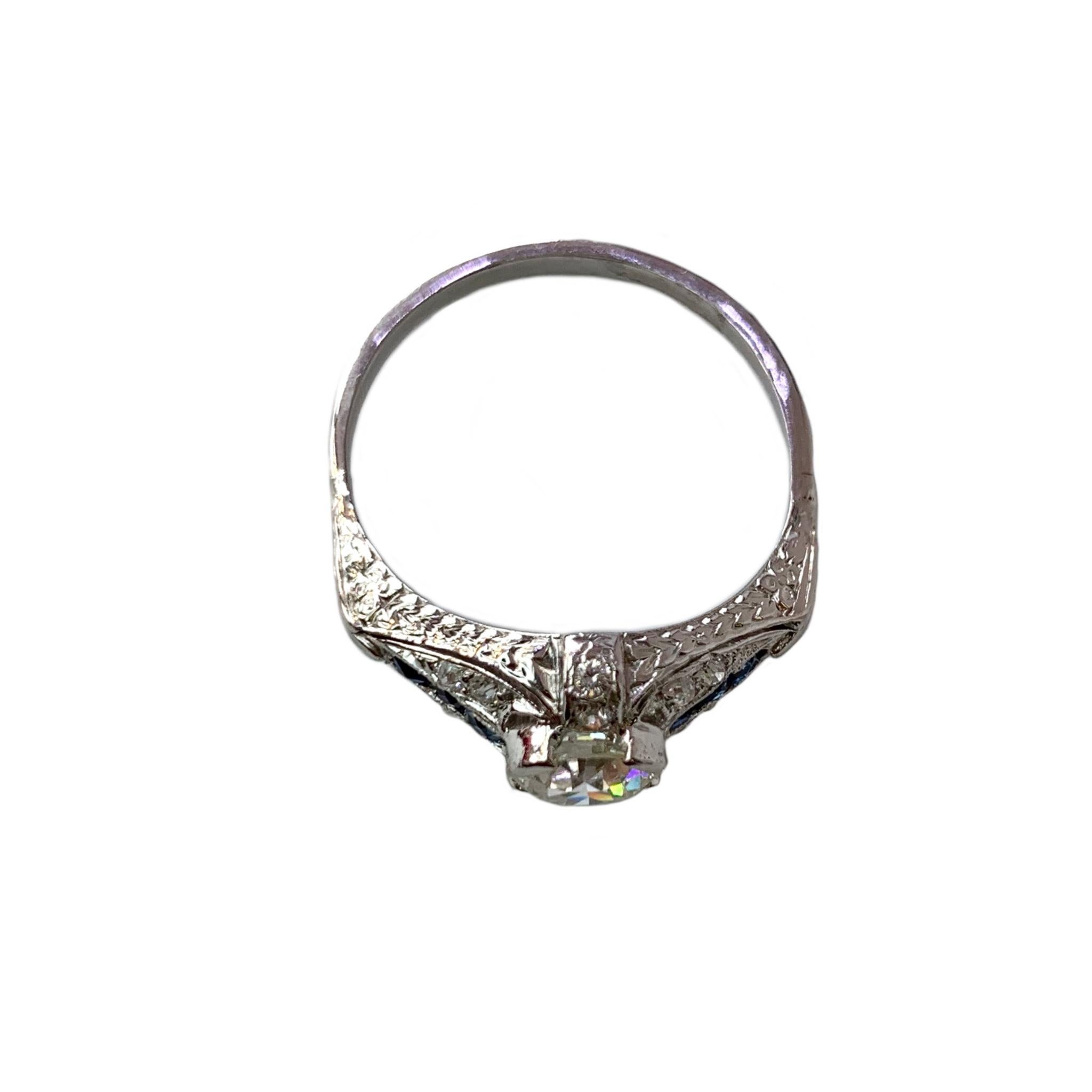 Women's Old Mine Cut Diamond and Blue Sapphire Platinum Ring