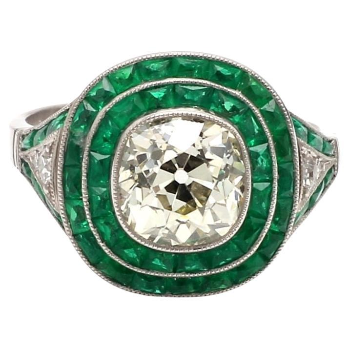 Old Mine Cut Diamond and Emerald Ring