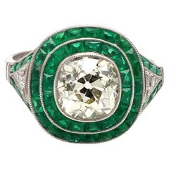 Alte Mine Cut Diamant und Smaragd Ring