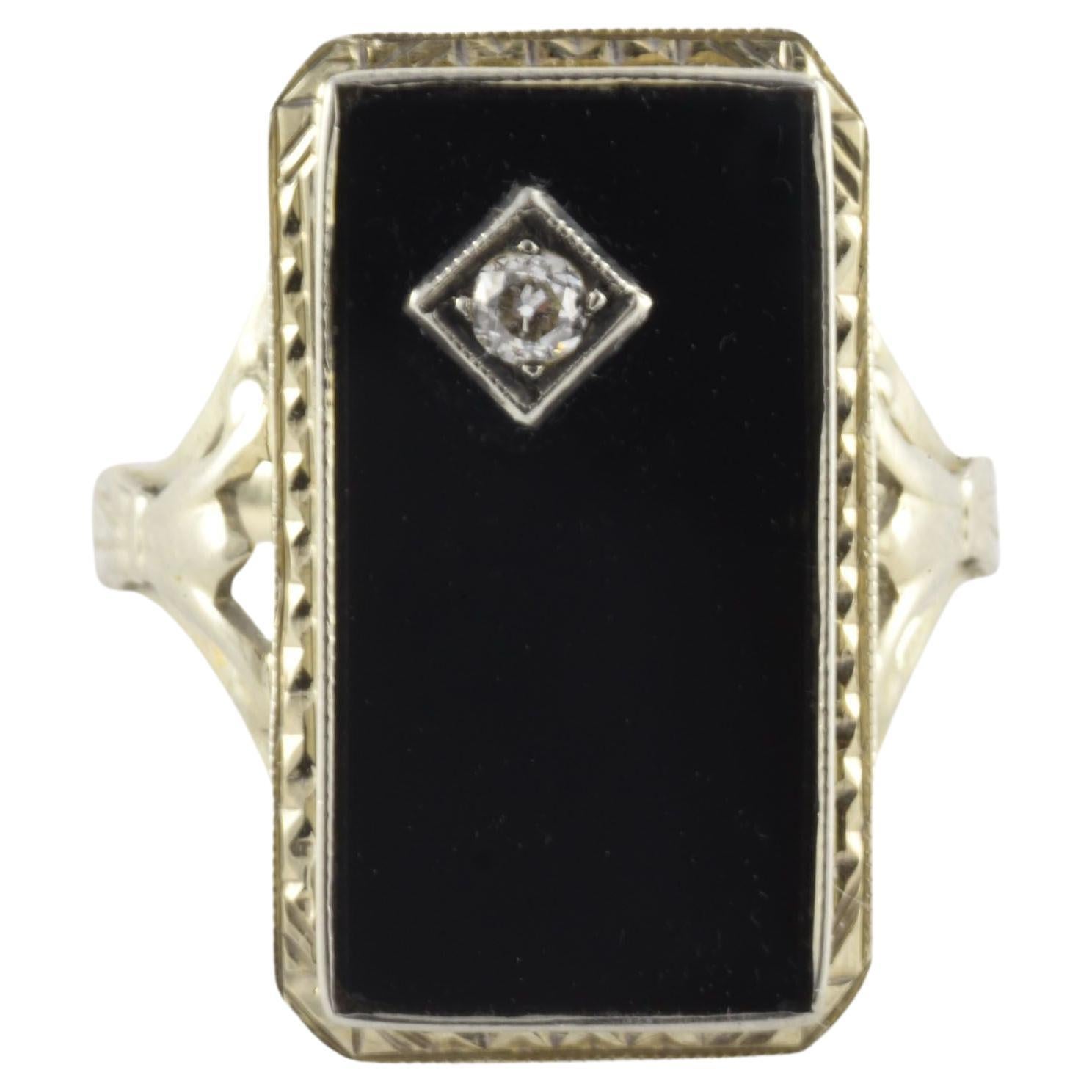 Old Mine Cut Diamond and Onyx Ring For Sale