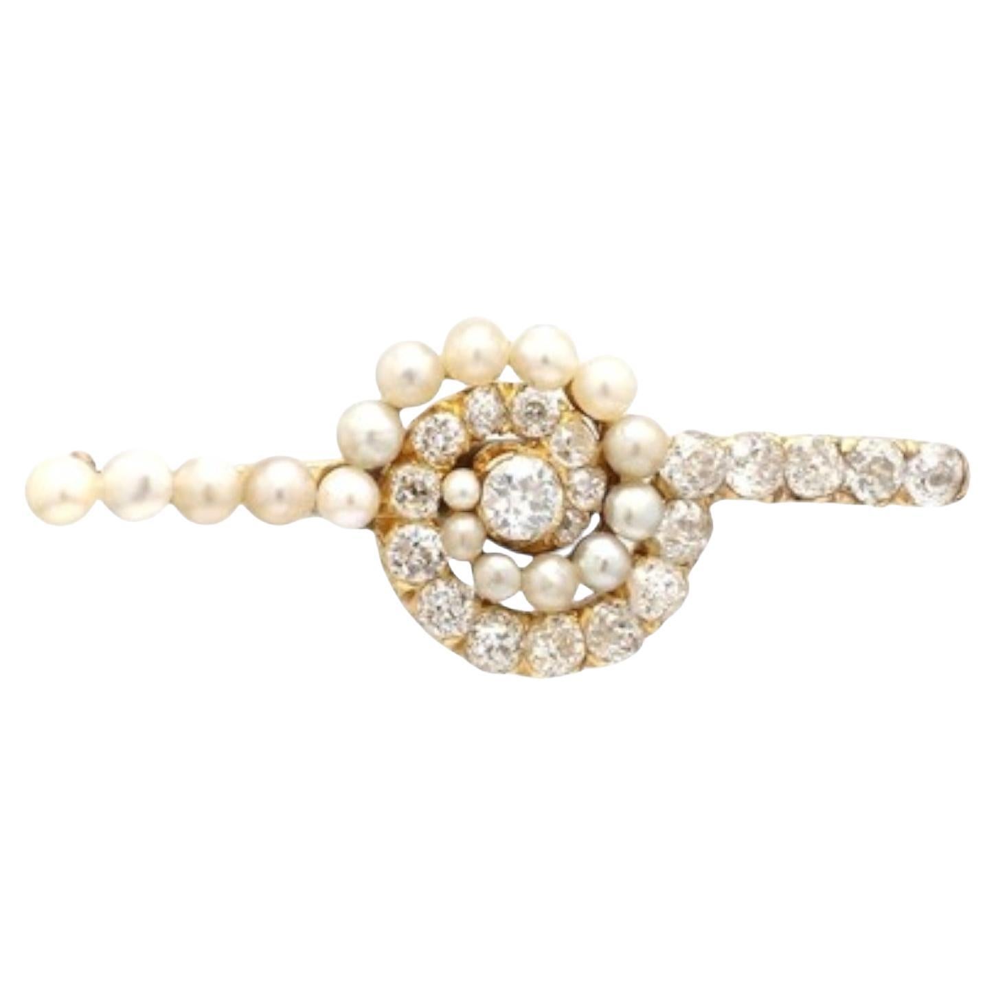 Broche de perlas y diamantes talla mina antigua