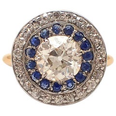 Old Mine Cut Diamond and Sapphire Halo Ring