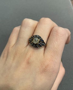 Old Mine Cut Diamond and Sapphire Ring