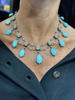 Old Mine Cut Diamond and Turquoise Diamond Necklace