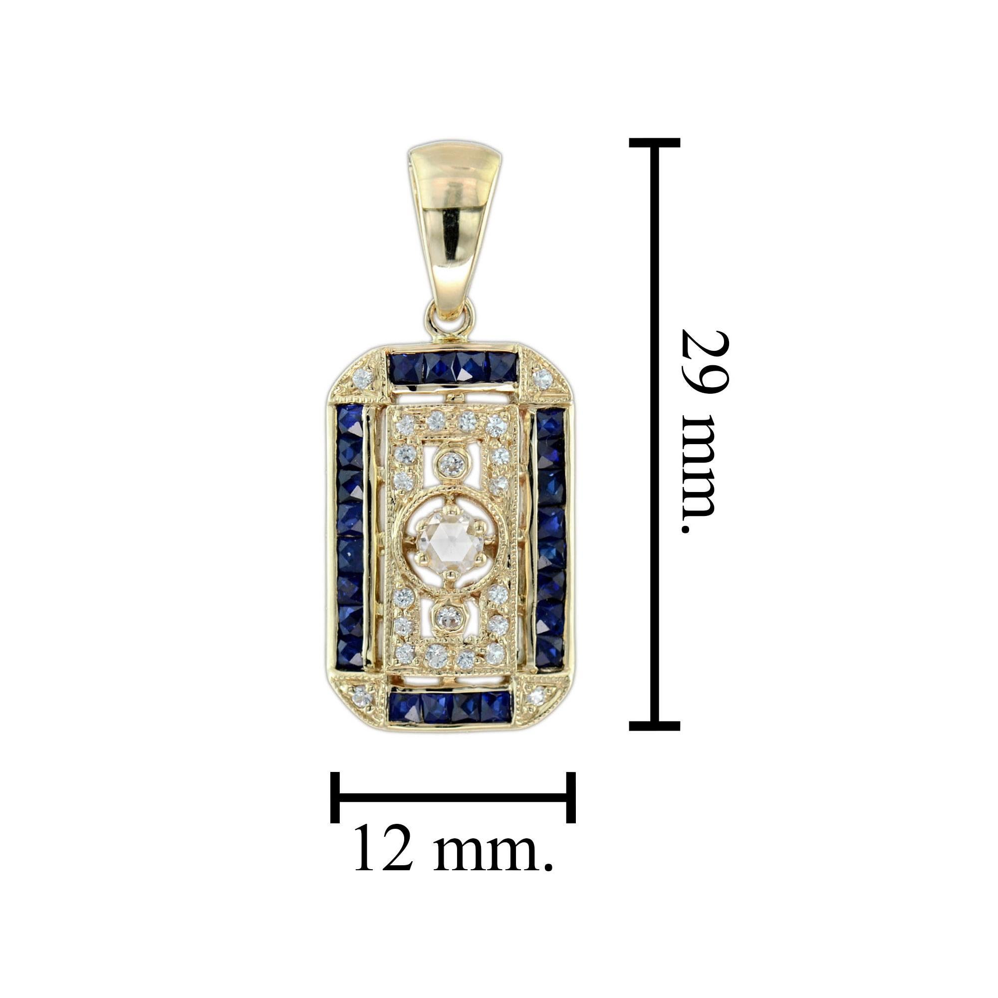 Old Mine Cut Diamond Blue Sapphire Antique Style Filigree Medallion Gold Pendant In condizioni Nuovo in vendita a Oakton, VA
